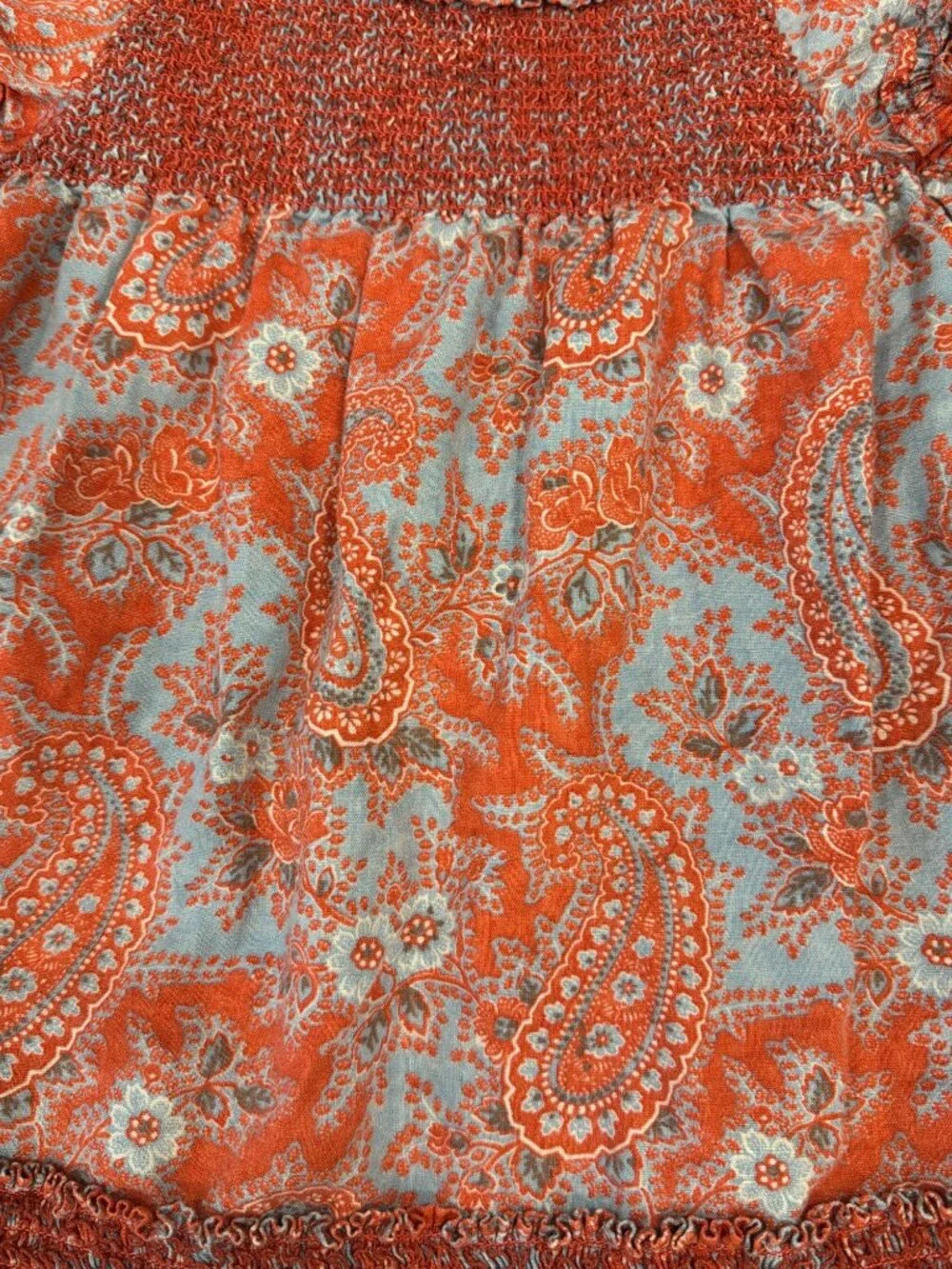 Ralph Lauren Girls Paisley Smocked Dress Red Blue Short Sleeve Ruffle Hem 6X